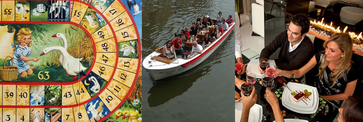 Ganzenbord citygame met borrelboot Leiden