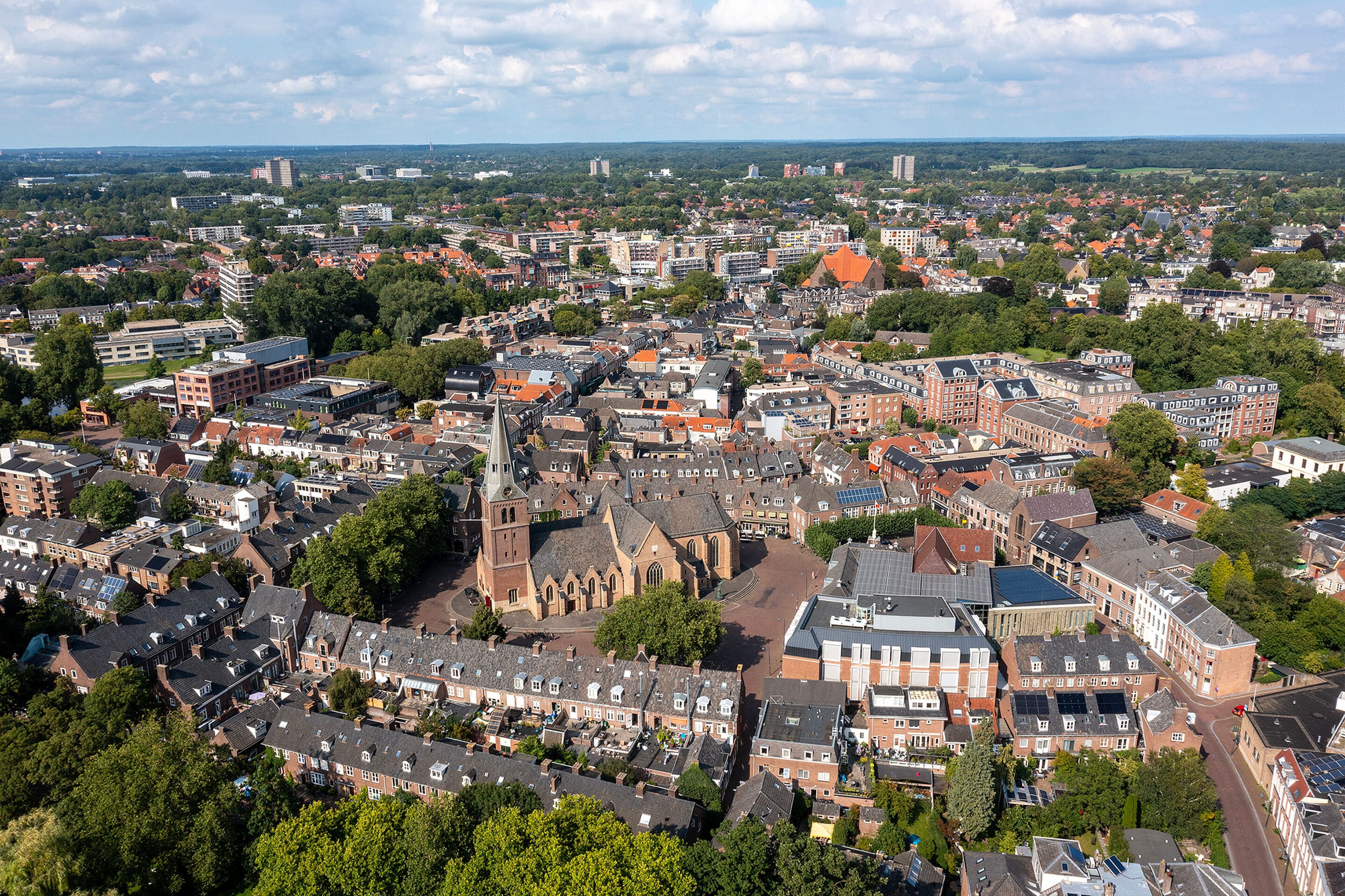Aerial from the historical city Wageningen in the Netherlands geschiedenis Bussum